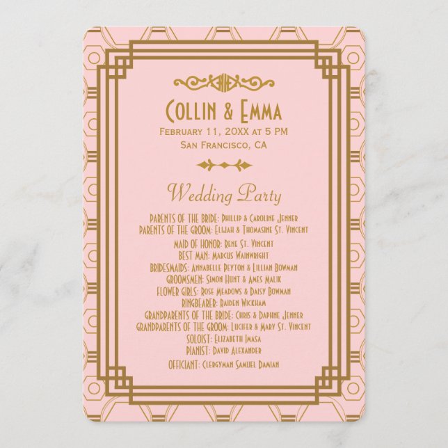 Programmes de mariage Art déco rose (Devant)