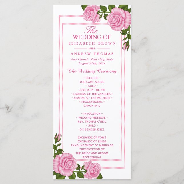 Programmes de mariage Bouquets d'angle rose joli (Devant)