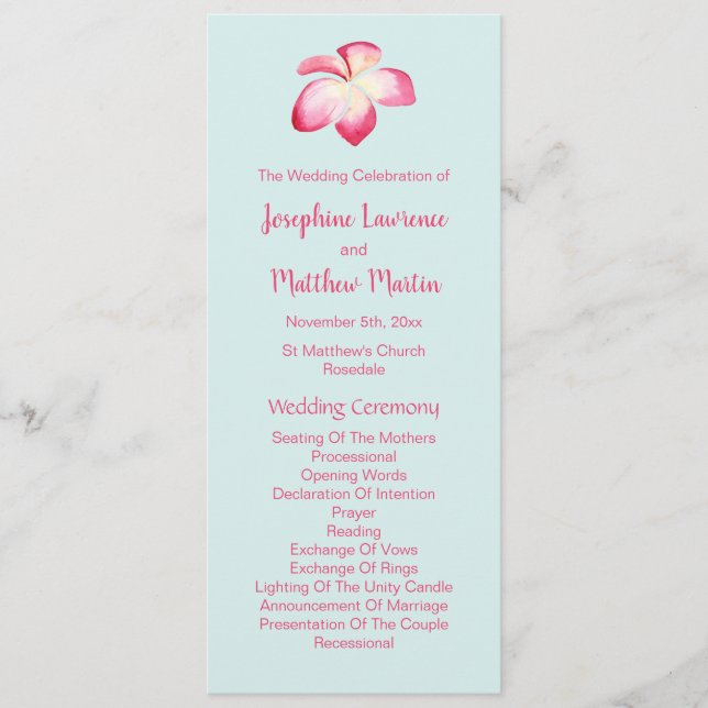 Programmes de mariage de la Plumeria tropicale (Devant)