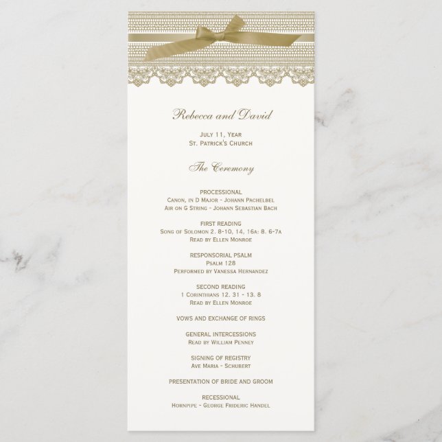 Programmes de mariage dentelle et ruban (Devant)