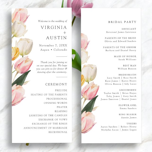 Programmes de mariage élégants en forme de tulipe (Elegant Watercolor Tulip Wedding Programs by Painted Paperie
)