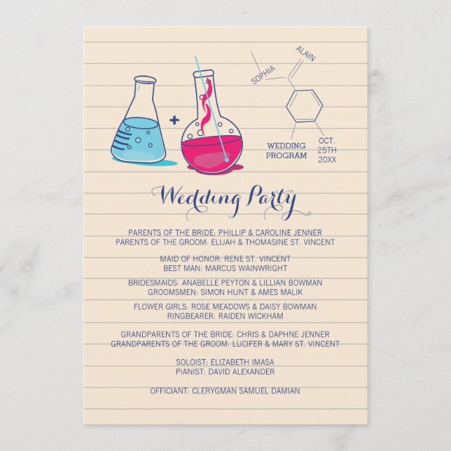 Programmes de mariage en chimie rose et bleue (Devant)