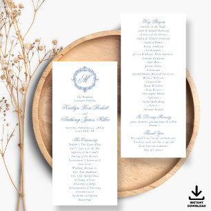 Programmes de mariage en toile de Jouy bleue vinta
