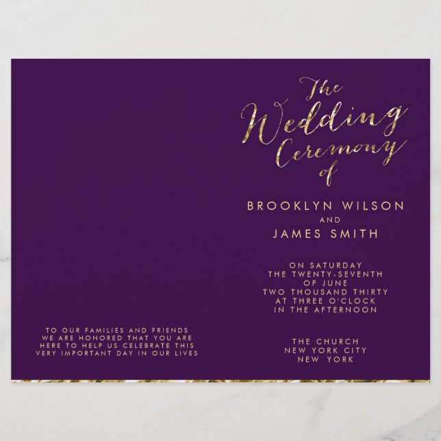 Programmes De Mariage Gold Foil Et Dark Purple (Devant)