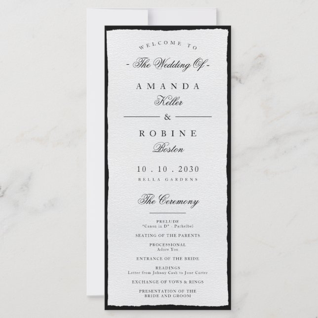 Programmes De Mariage Minimaliste Simple Noir Et B (Devant)