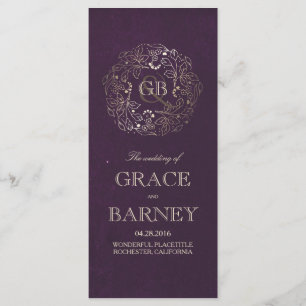 Programmes de mariage or et prune florale vintage