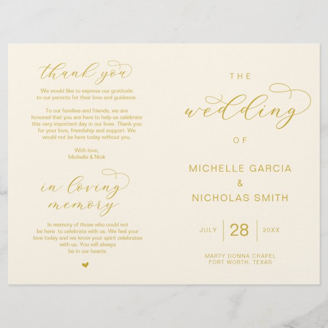 Programmes de mariage pliables, sur le thème Elega (Devant)