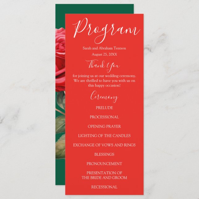 Programmes de mariage Red Roses (Devant / Derrière)