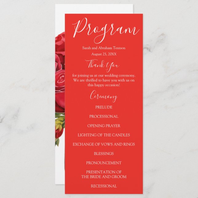 Programmes de mariage Red Roses (Devant / Derrière)