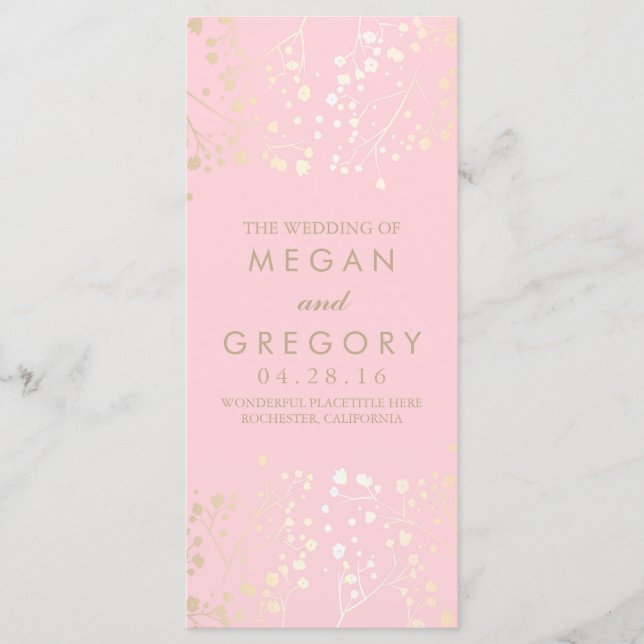 Programmes de mariage rose et d'or du souffle du b (Devant)