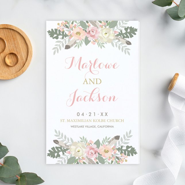 Programmes de mariage rose et or Floral Boho Blush (Créateur téléchargé)