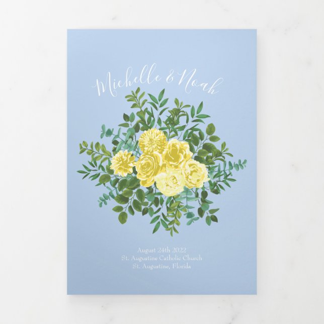 Programmes de mariage Rose jaune clair et bleu pâl (Page de couverture)