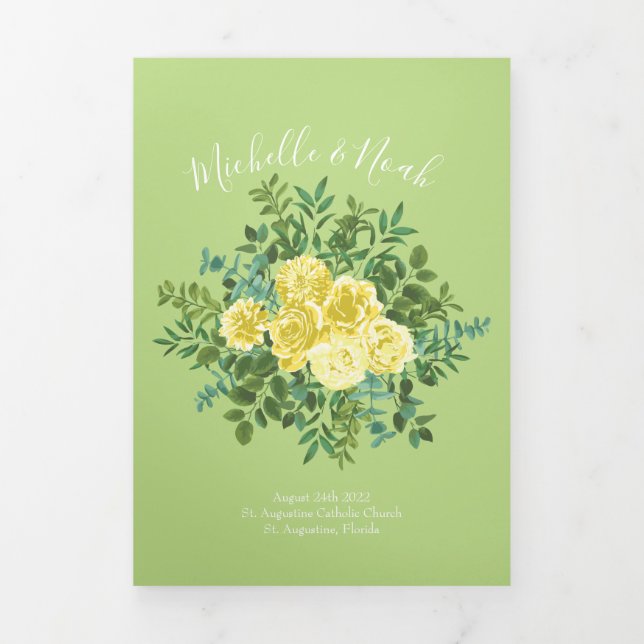 Programmes de mariage Rose jaune clair et vert pâl (Page de couverture)