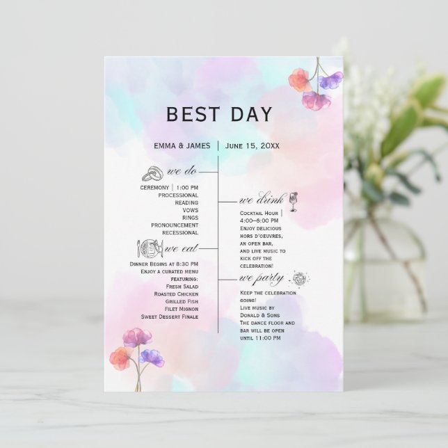 Programmes de mariage rose pastel et bleu (Debout devant)