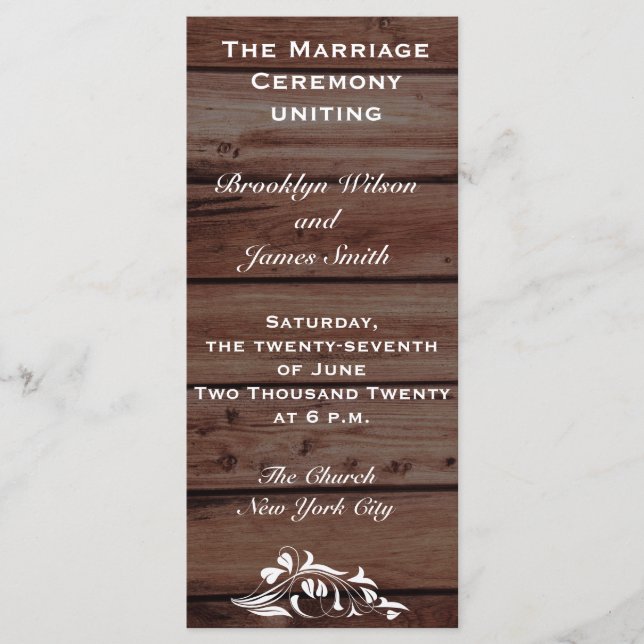 Programmes De Mariage Rustiques Avec Décor Fleur (Devant)