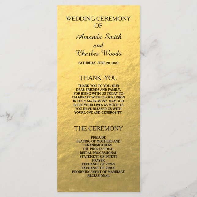 Programmes de mariage simple et élégante Gold Faux (Devant)
