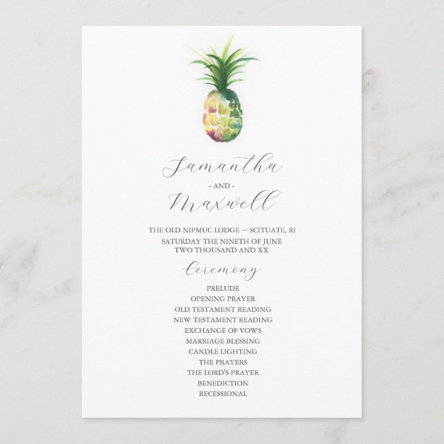 Programmes de mariage tropical Aquarelle Ananas (Devant)