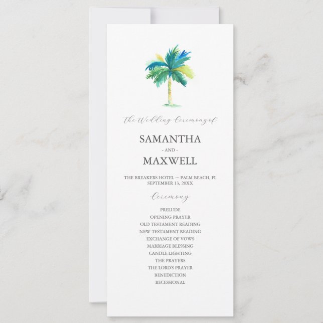 Programmes de mariage tropical Aquarelle Palm Tree (Devant)