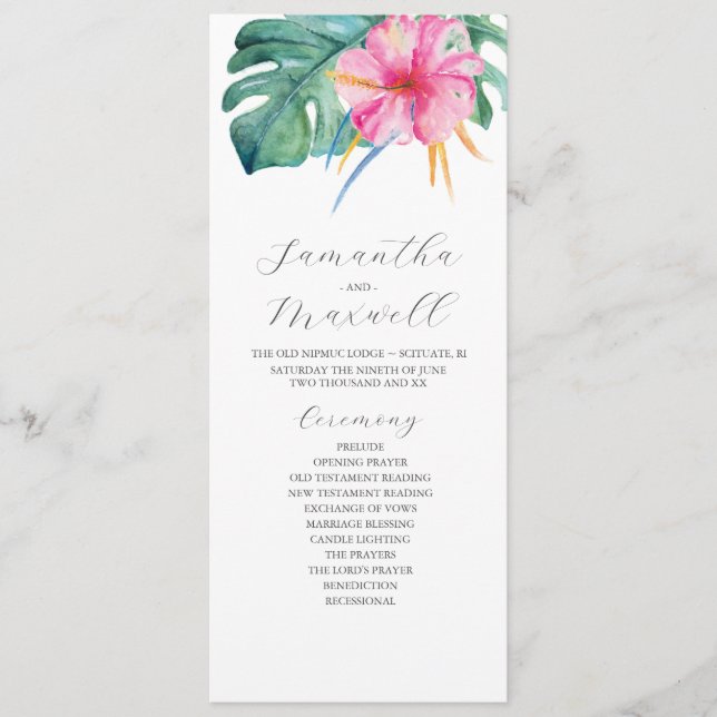 Programmes de mariage tropical Hibiscus rose Fleur (Devant)