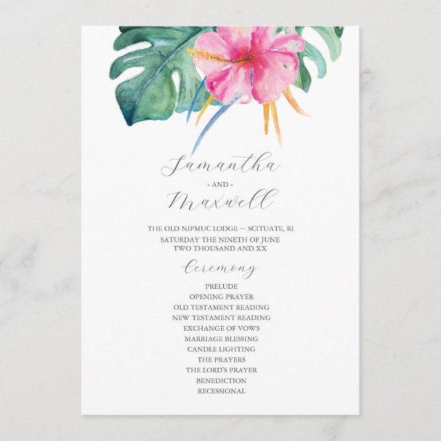 Programmes de mariage tropicaux Fleurs roses (Devant)