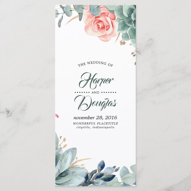 Programmes de mariage vert et rose vif (Devant)