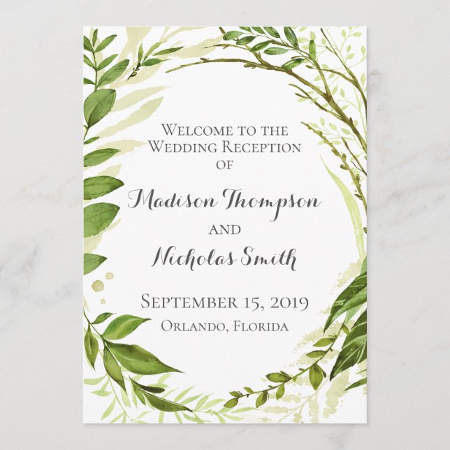 Programmes de réception de mariage vert, Verdure r (Devant)