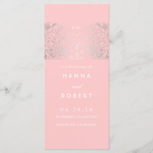 Programmes roses de mariage de fleurs argentées de