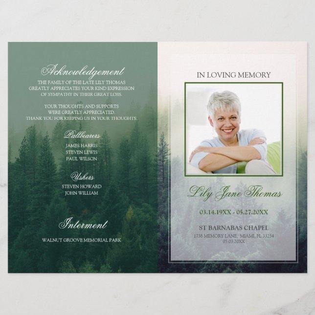 Programmheft für Waldbeerdigung Gedenkfeier Flyer (Vorne)