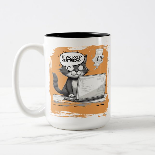 Programmierer-Katzen-Humor - Debuggen ist Katastro Zweifarbige Tasse (Links)