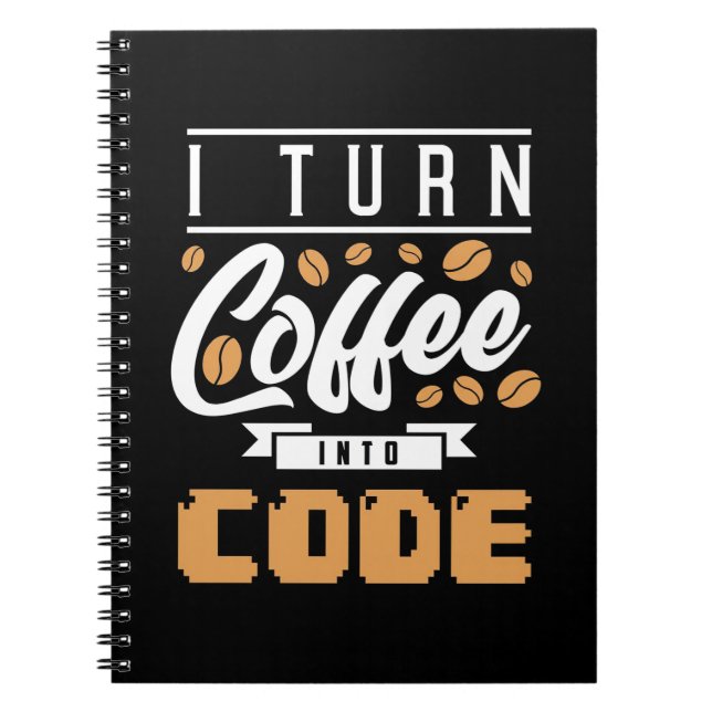Programmierer machen Kaffee in Code Notizblock (Vorderseite)