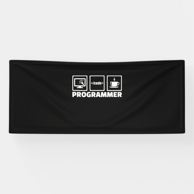 Programmierer schreiben Code und trinken Kaffee Banner (Horizontal)