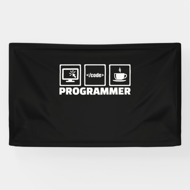 Programmierer schreiben Code und trinken Kaffee Banner (Horizontal)