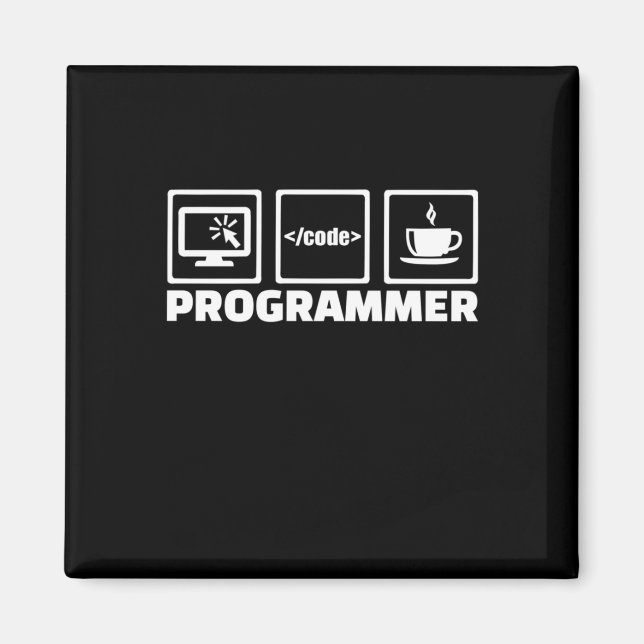 Programmierer schreiben Code und trinken Kaffee Magnet (Vorne)