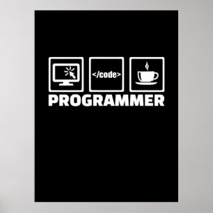 Programmierer schreiben Code und trinken Kaffee Poster