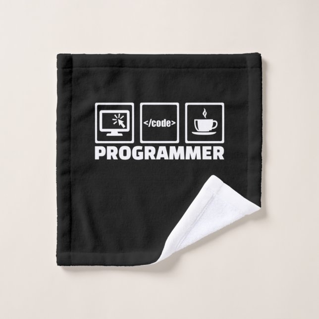 Programmierer schreiben Code und trinken Kaffee Waschlappen (Waschlappen)