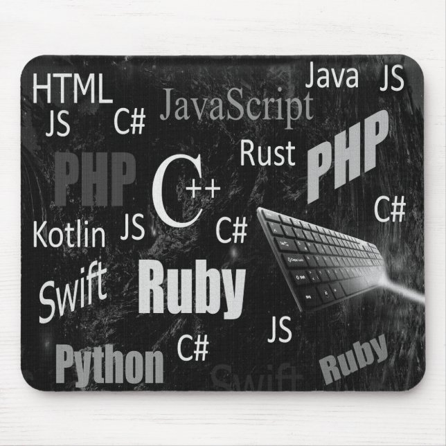 Programmiersprachen Schwarz-Weiß Mousepad (Vorne)