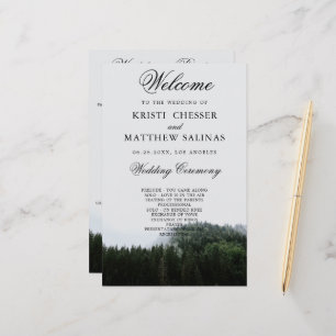 Programmkarte für die Hochzeit von Foggy Pine Tree