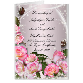 Programmkarte für elegante rosa Rosen und Perlen