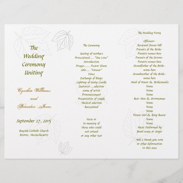 Programmvorlage, die in drei Falten geteilt wird,  (Vorderseite)