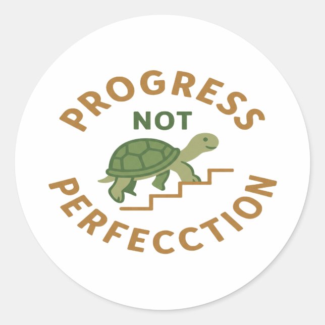 Progress not Perfection - Cute Turtle Motivational Runder Aufkleber (Vorderseite)