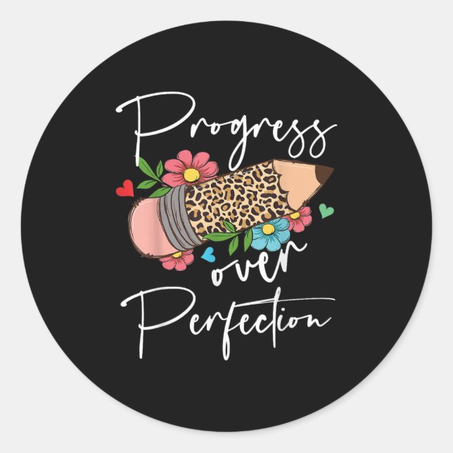 Progress Over Perfection Leopard Pencil Motivation Runder Aufkleber (Vorderseite)