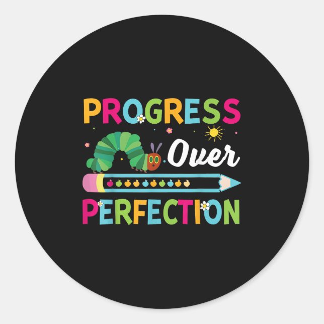 Progress Over Perfection Motivational Quote Studen Runder Aufkleber (Vorderseite)