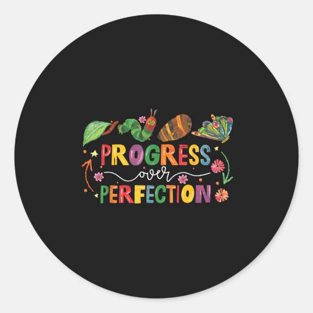 Progress Over Perfection Motivational Teacher For  Runder Aufkleber (Vorderseite)
