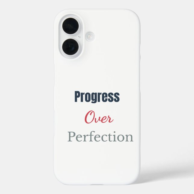 Progress Over Perfection – Motivational Typograph iPhone 16 Hülle (Rückseite)