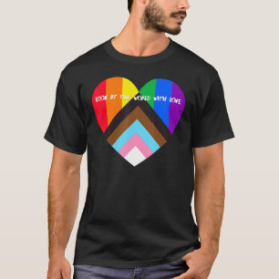 Progress Priart Heart Flag Blick auf die Welt mit T-Shirt