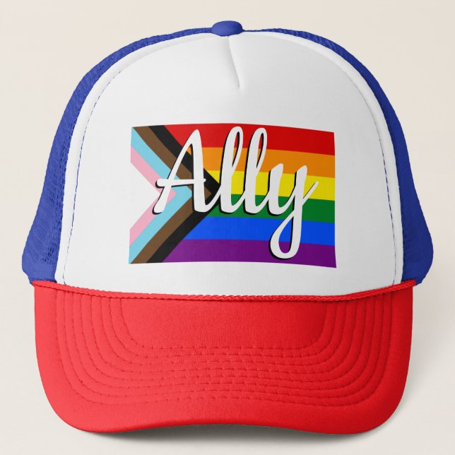Progress Pride Flag-Allianz Truckerkappe (Vorderseite)