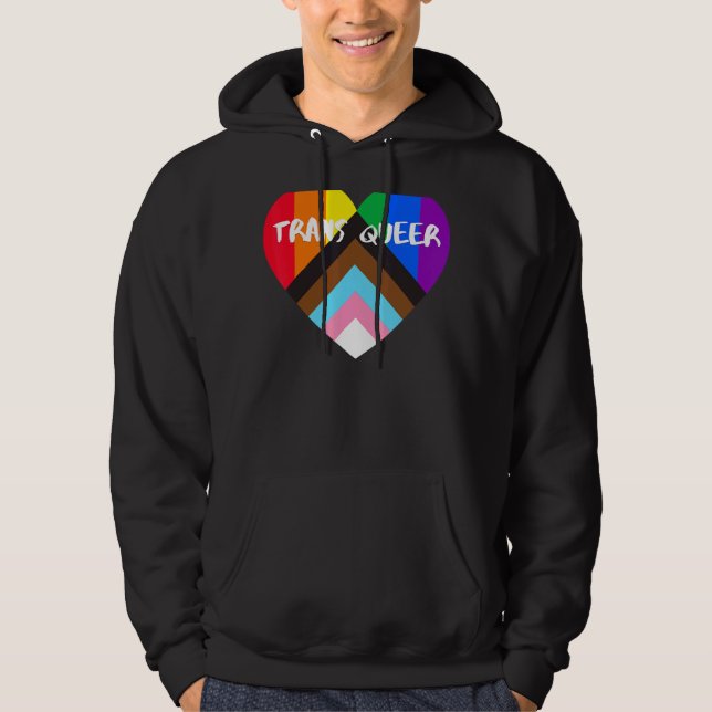 Progress Pride Heart Flag Trans Que Hoodie (Vorderseite)