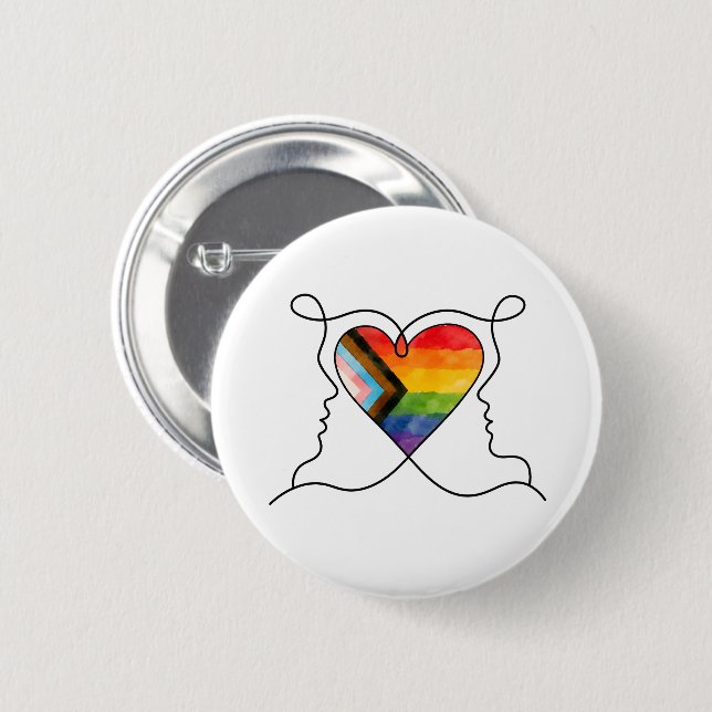 Progress Pride Heart Line Art Button (Vorne & Hinten)