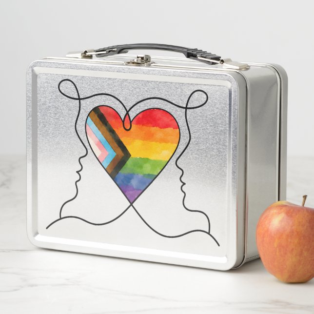 Progress Pride Heart Line Art Metall Brotdose (Beispiel)