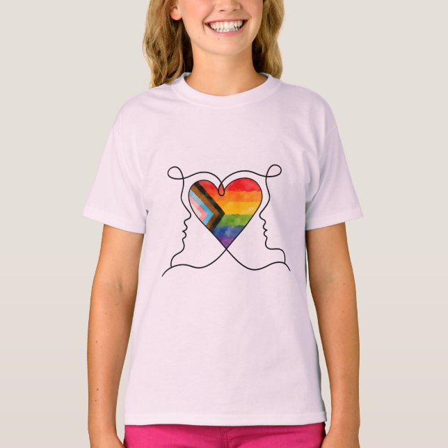 Progress Pride Heart Line Art T-Shirt (Vorderseite)